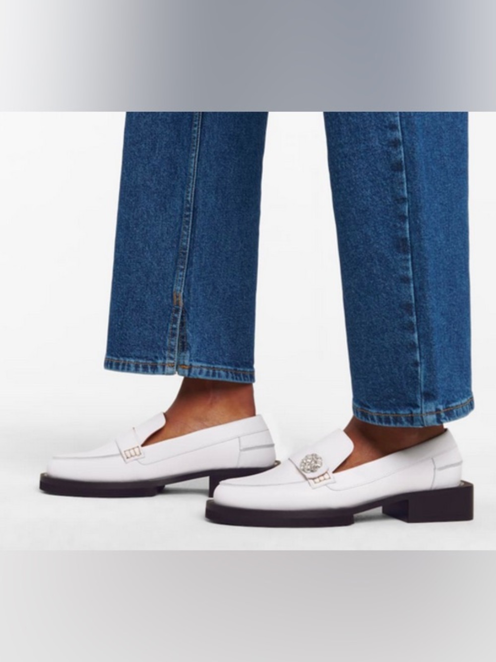 (NWT) Ganni Jewel Buckle Patent Leather Loafer in White / EGRET - 8US / 38EU